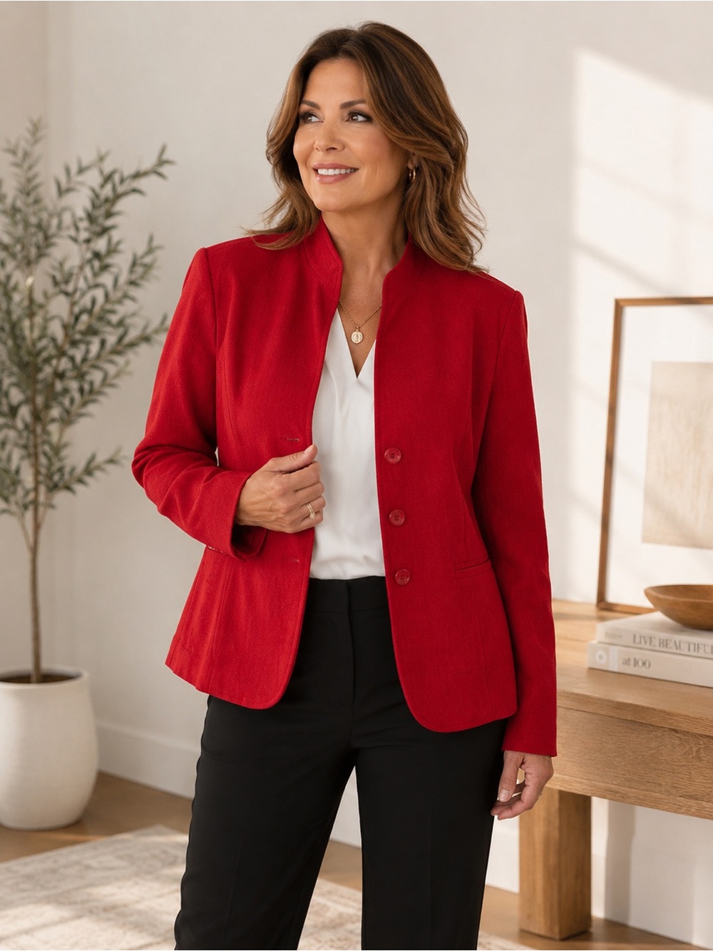 JM Collection Red Blazer Jacket Size 16 Plus Size Classic Career